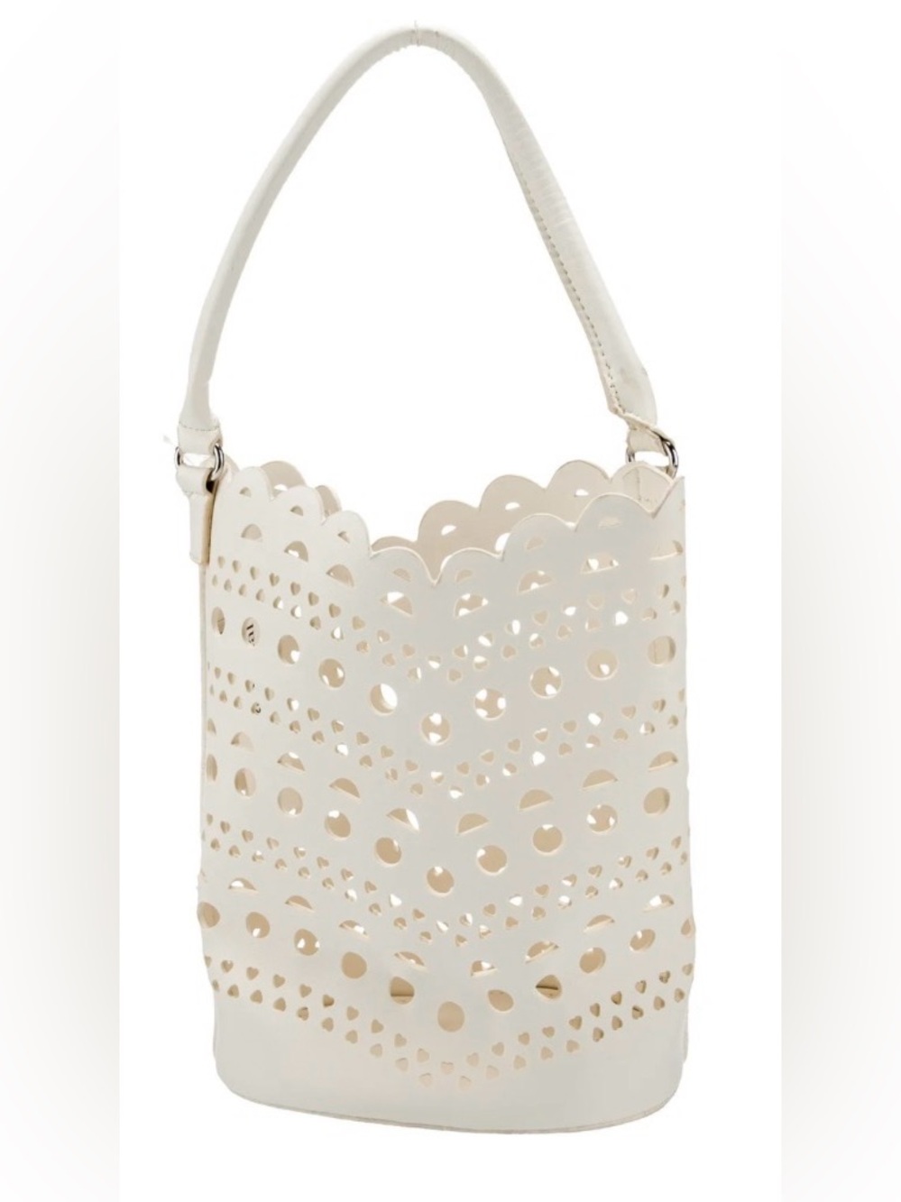 Neiman Marcus white leather bucket bag